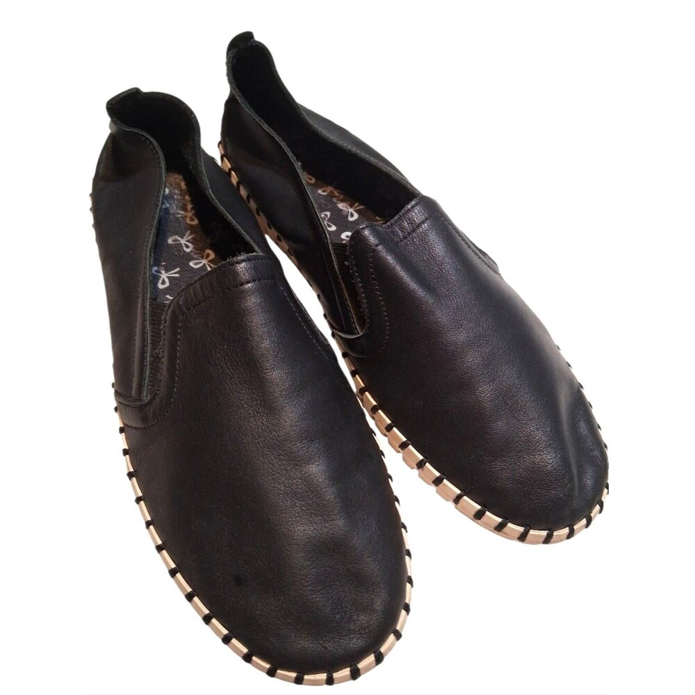 Skechers Genuine Leather Slip-On Flats Whipstitch Detail Espadrille Style 8.5